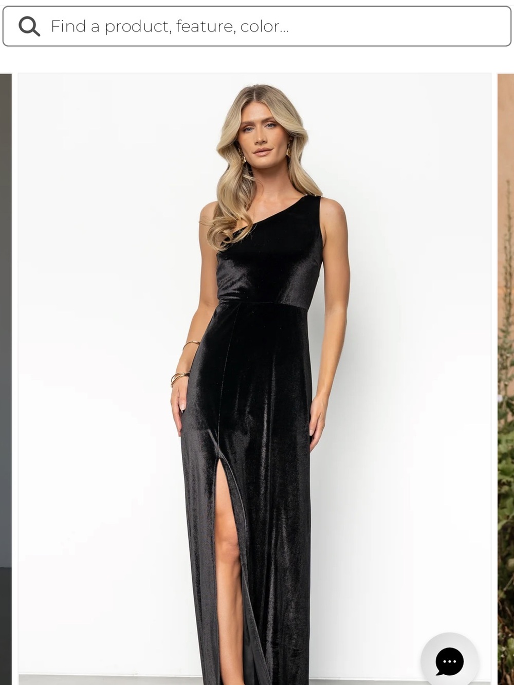 Baltic Born Tatiana One-Shoulder Black Velvet Maxi Dress with Front Slit